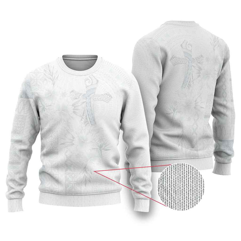 Samoa AIGA Mamanu Siapo Malu Motifs Ugly Christmas Sweater Lotu a Tamaiti White Ver