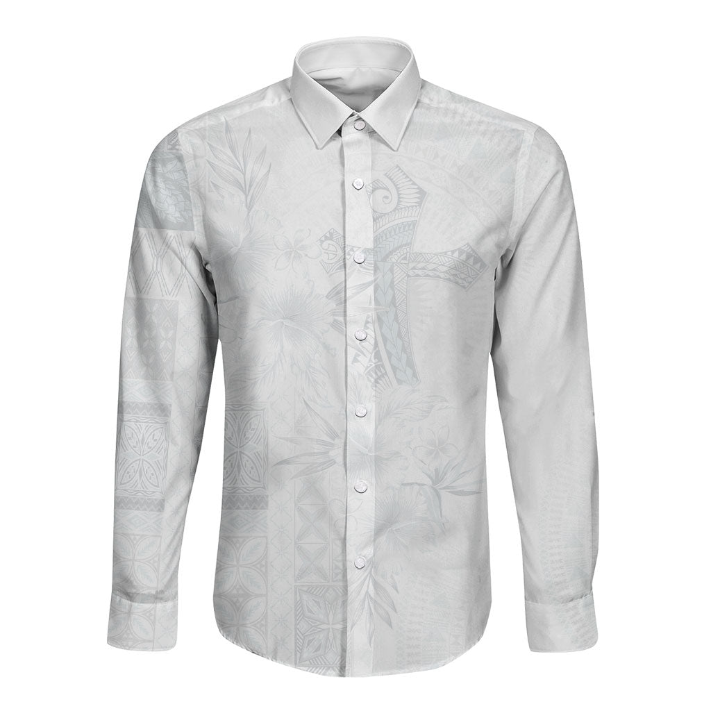 Samoa AIGA Mamanu Siapo Malu Motifs Long Sleeve Button Shirt Lotu a Tamaiti White Ver LT7 Unisex White - Polynesian Pride