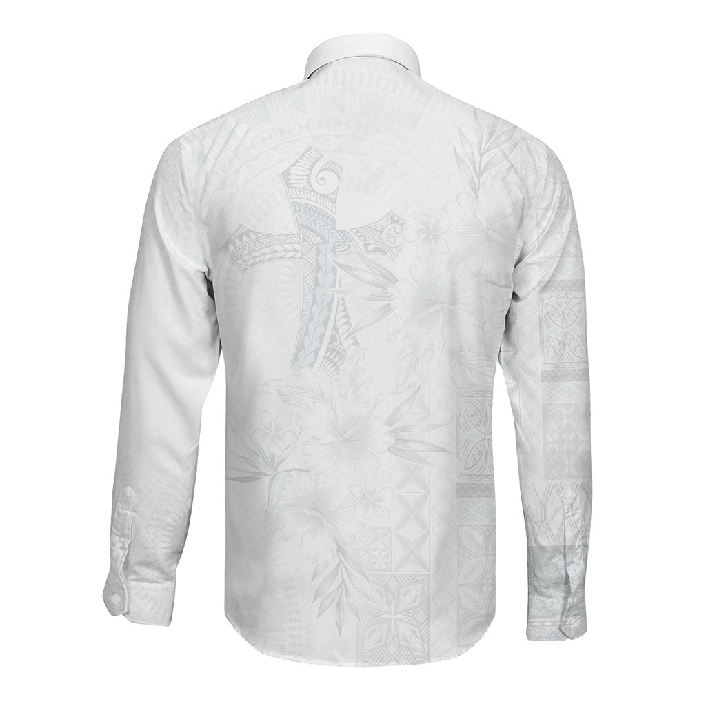 Samoa AIGA Mamanu Siapo Malu Motifs Long Sleeve Button Shirt Lotu a Tamaiti White Ver LT7 - Polynesian Pride