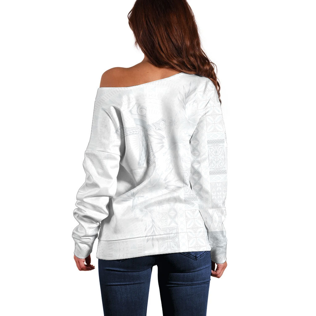 Samoa AIGA Mamanu Siapo Malu Motifs Off Shoulder Sweater Lotu a Tamaiti White Ver