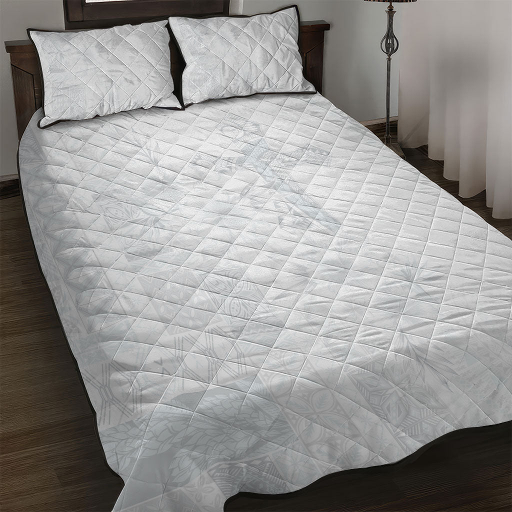 Samoa AIGA Mamanu Siapo Malu Motifs Quilt Bed Set Lotu a Tamaiti White Ver LT7 White - Polynesian Pride