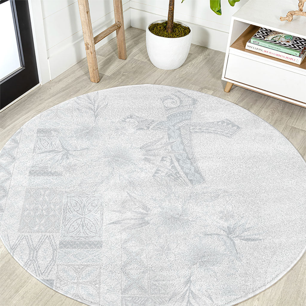 Samoa AIGA Mamanu Siapo Malu Motifs Round Carpet Lotu a Tamaiti White Ver LT7 White - Polynesian Pride