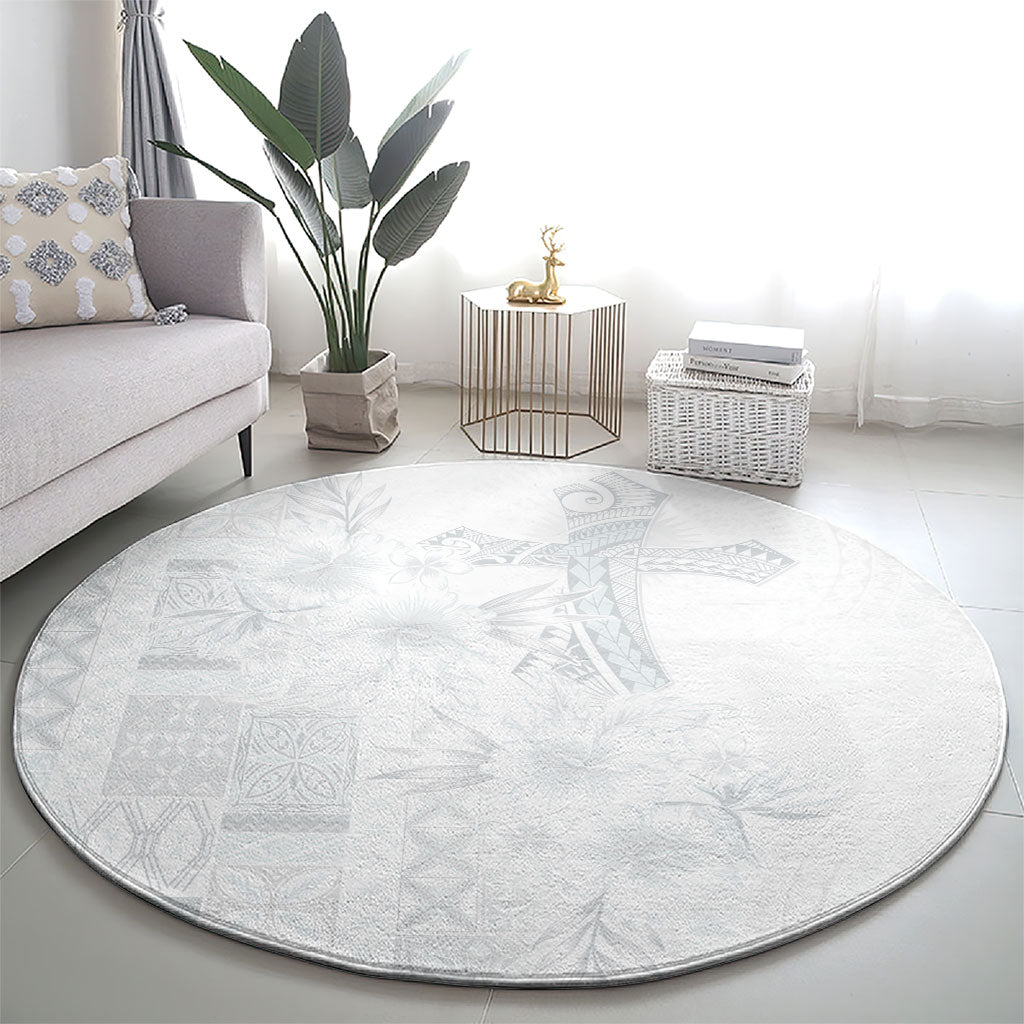 Samoa AIGA Mamanu Siapo Malu Motifs Round Carpet Lotu a Tamaiti White Ver