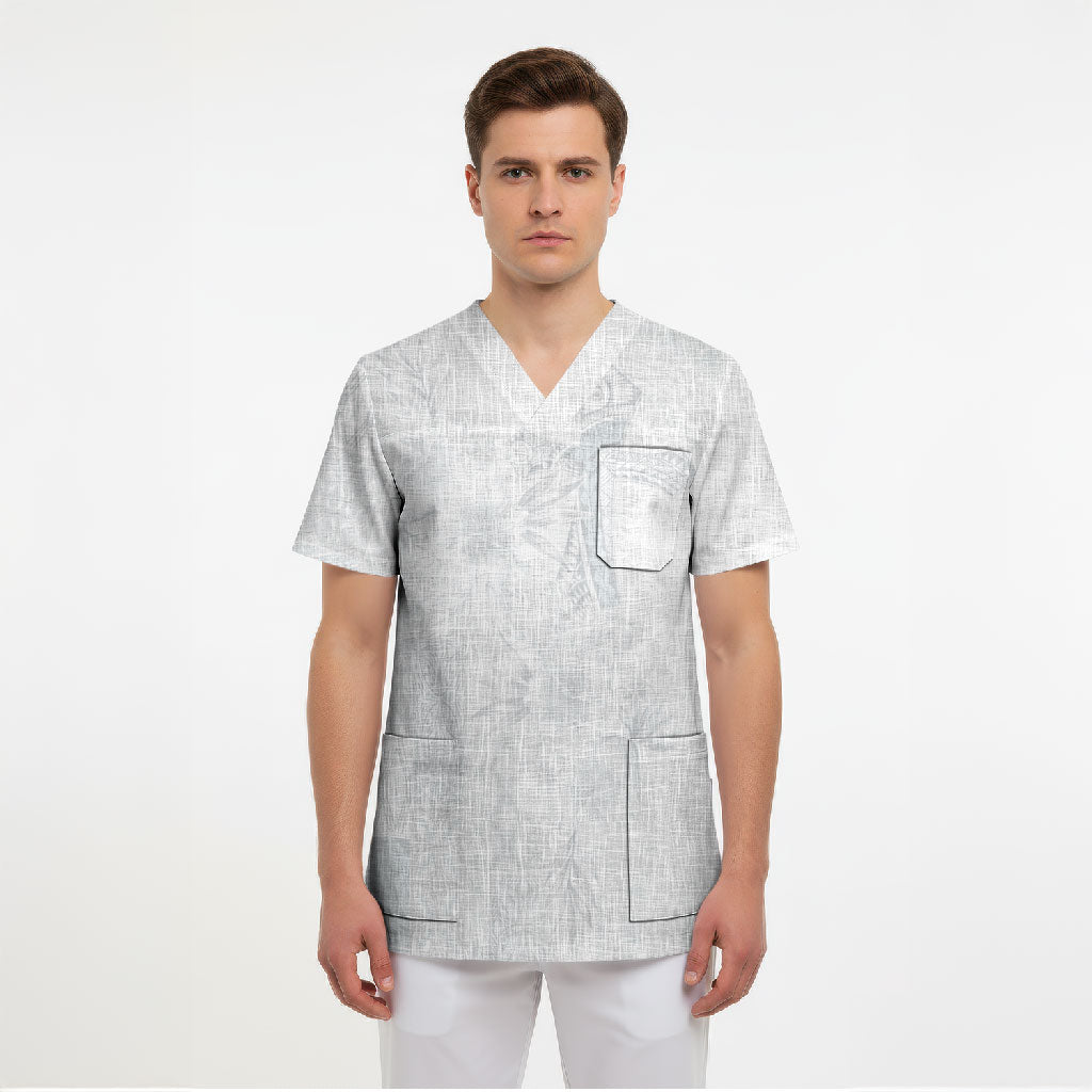 Samoa AIGA Mamanu Siapo Malu Motifs Scrub Top Lotu a Tamaiti White Ver