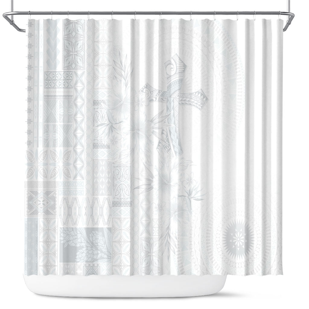 Samoa AIGA Mamanu Siapo Malu Motifs Shower Curtain Lotu a Tamaiti White Ver LT7 White - Polynesian Pride