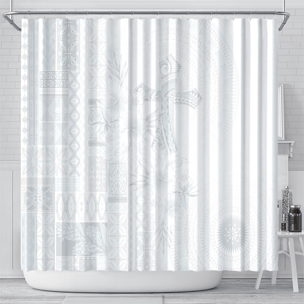 Samoa AIGA Mamanu Siapo Malu Motifs Shower Curtain Lotu a Tamaiti White Ver LT7 - Polynesian Pride