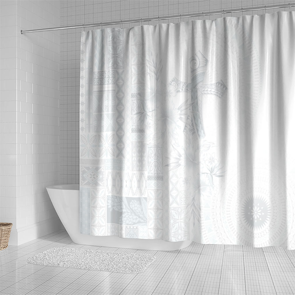 Samoa AIGA Mamanu Siapo Malu Motifs Shower Curtain Lotu a Tamaiti White Ver LT7 - Polynesian Pride