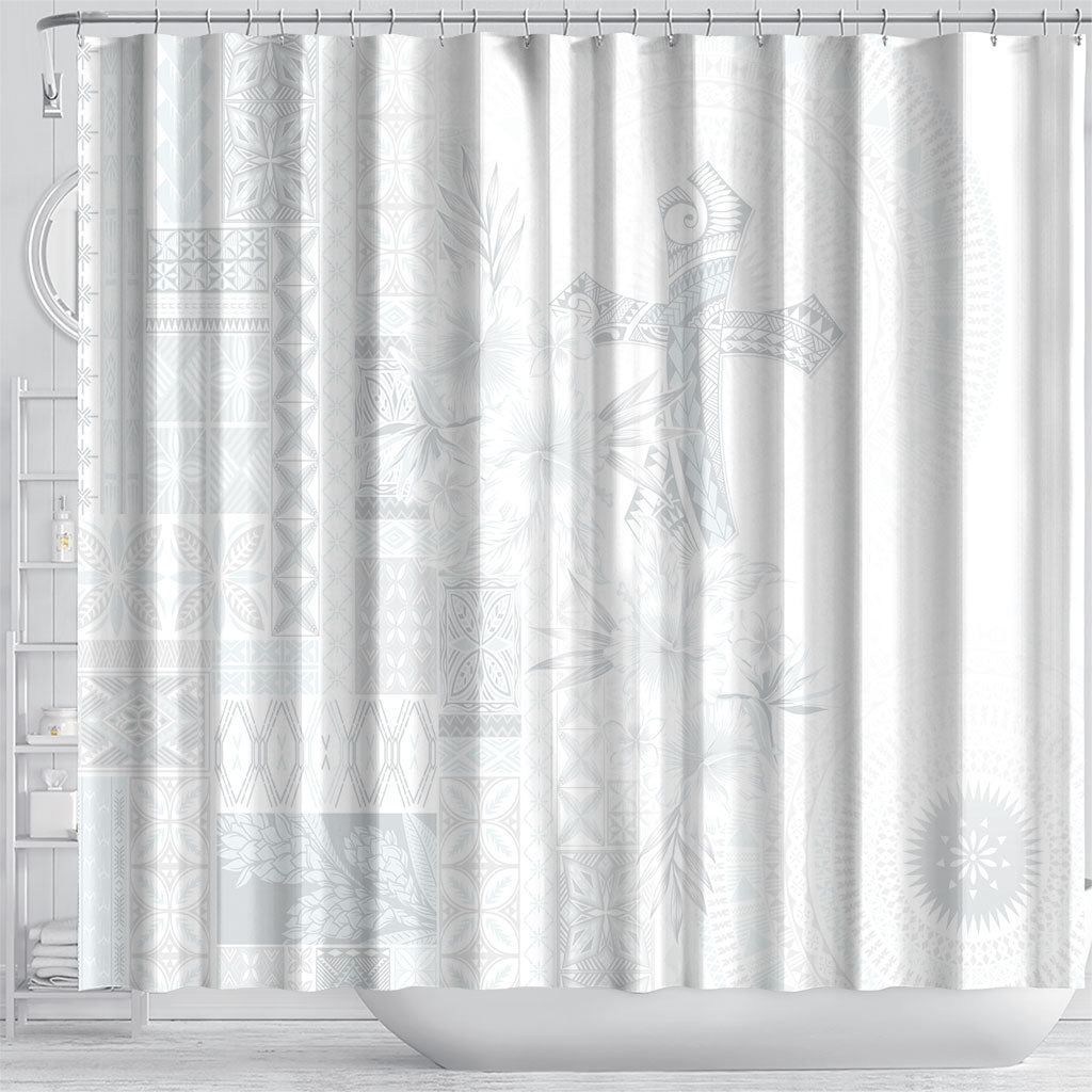 Samoa AIGA Mamanu Siapo Malu Motifs Shower Curtain Lotu a Tamaiti White Ver LT7 - Polynesian Pride