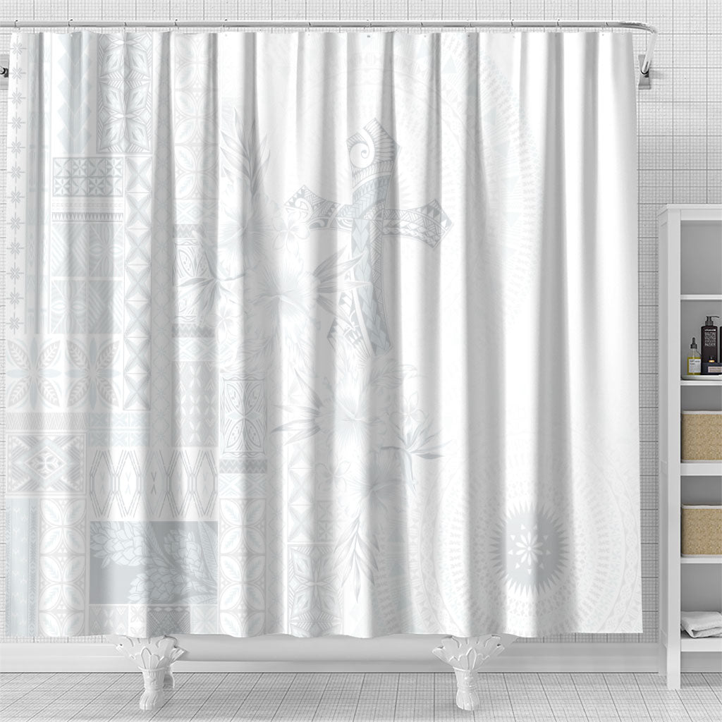 Samoa AIGA Mamanu Siapo Malu Motifs Shower Curtain Lotu a Tamaiti White Ver LT7 - Polynesian Pride