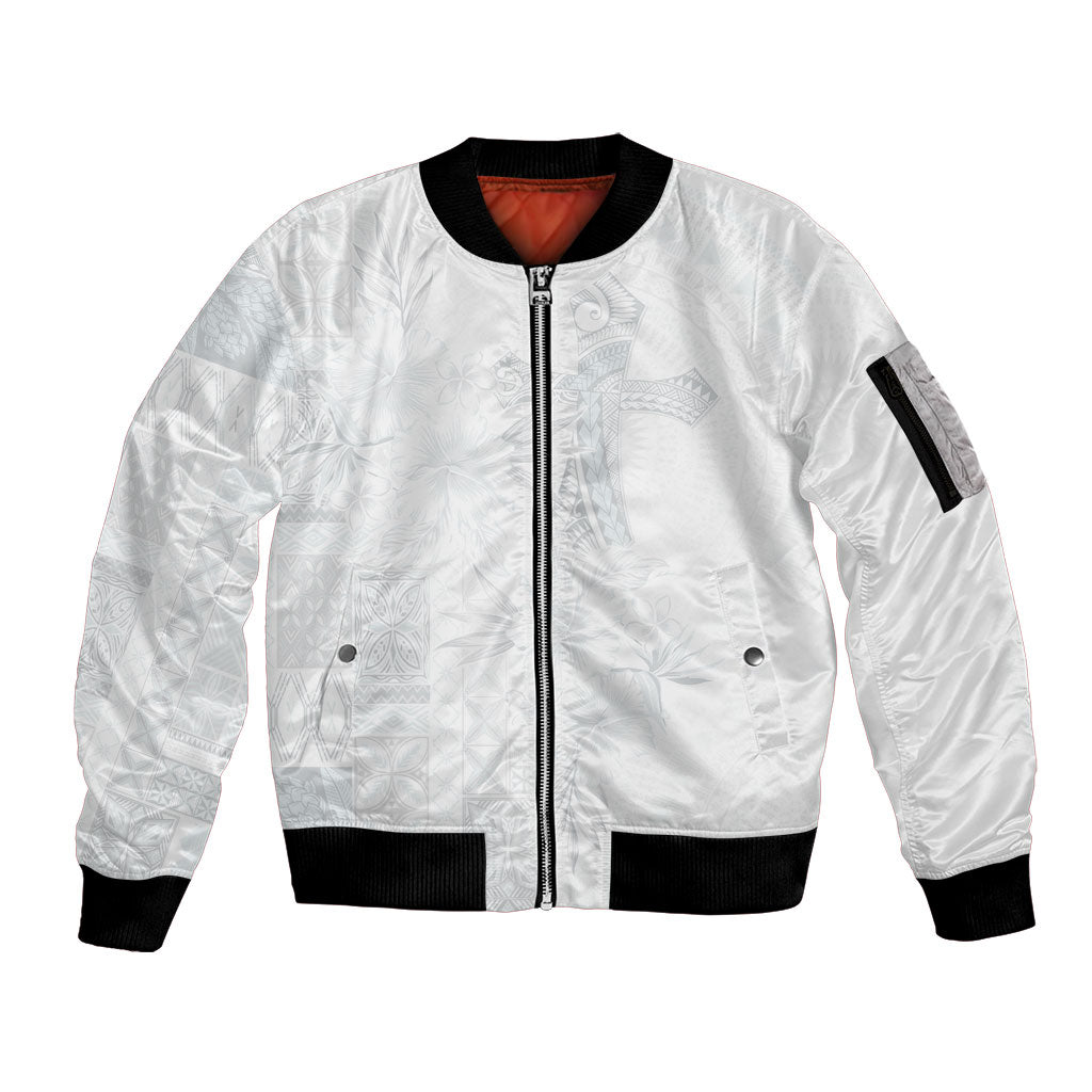 Samoa AIGA Mamanu Siapo Malu Motifs Sleeve Zip Bomber Jacket Lotu a Tamaiti White Ver