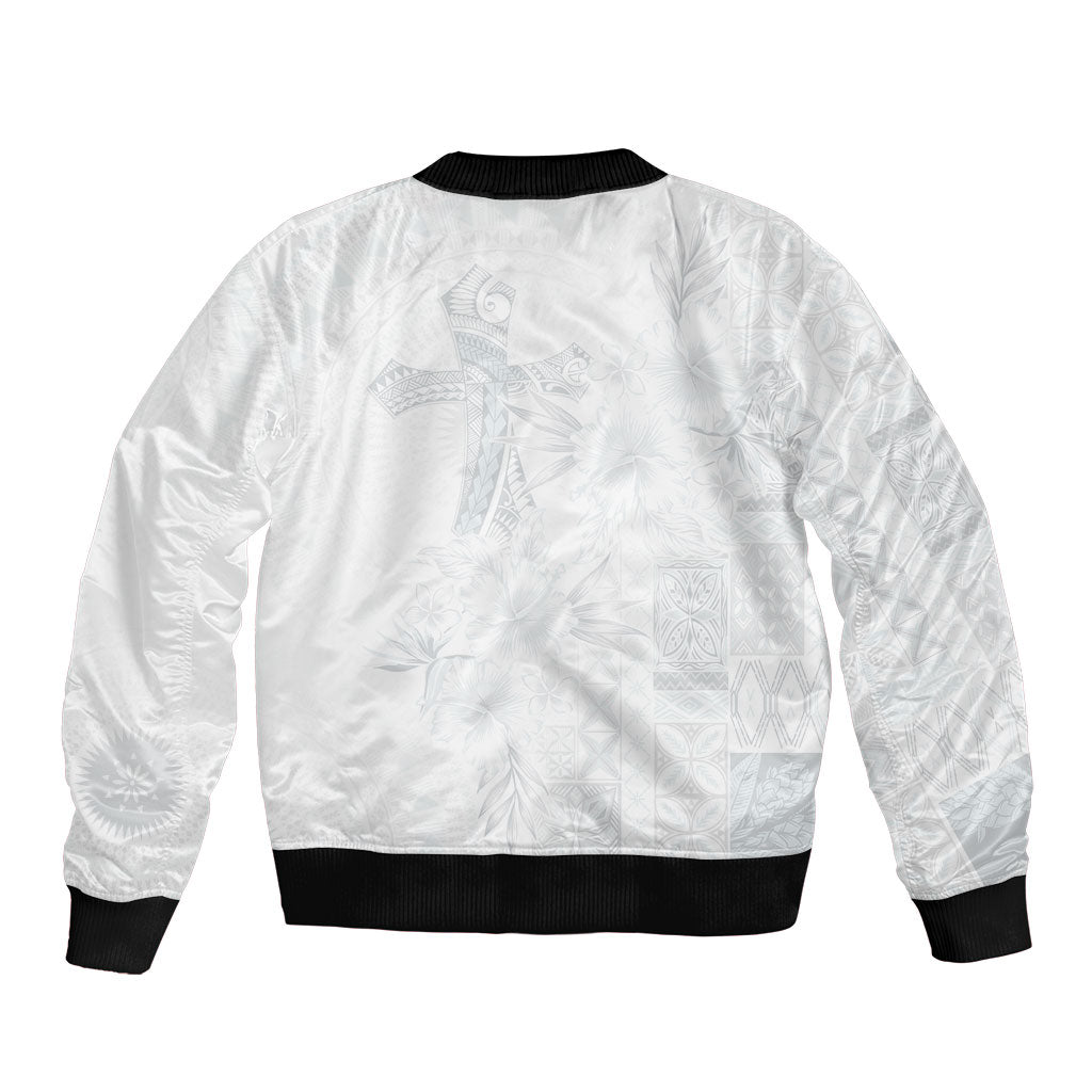 Samoa AIGA Mamanu Siapo Malu Motifs Sleeve Zip Bomber Jacket Lotu a Tamaiti White Ver