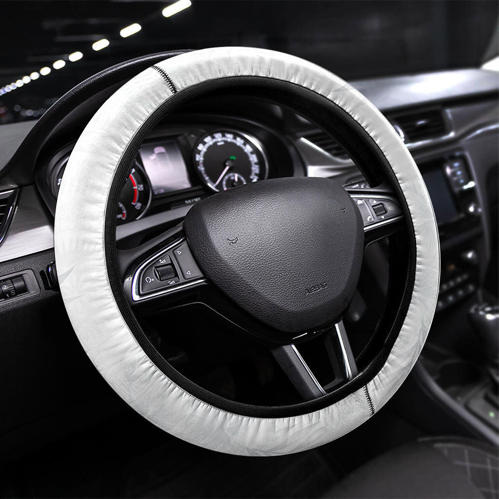 Samoa AIGA Mamanu Siapo Malu Motifs Steering Wheel Cover Lotu a Tamaiti White Ver LT7 Universal Fit White - Polynesian Pride