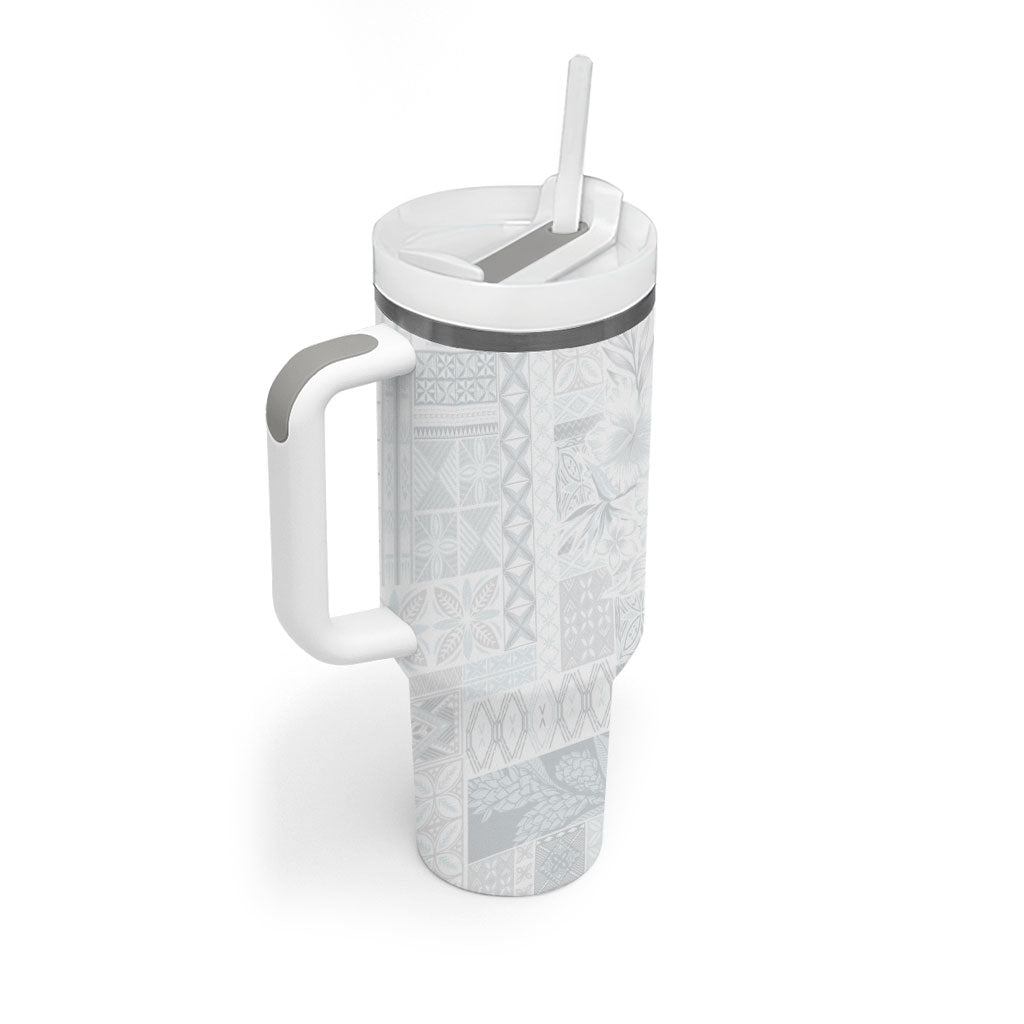 Samoa AIGA Mamanu Siapo Malu Motifs Tumbler With Handle Lotu a Tamaiti White Ver LT7 - Polynesian Pride