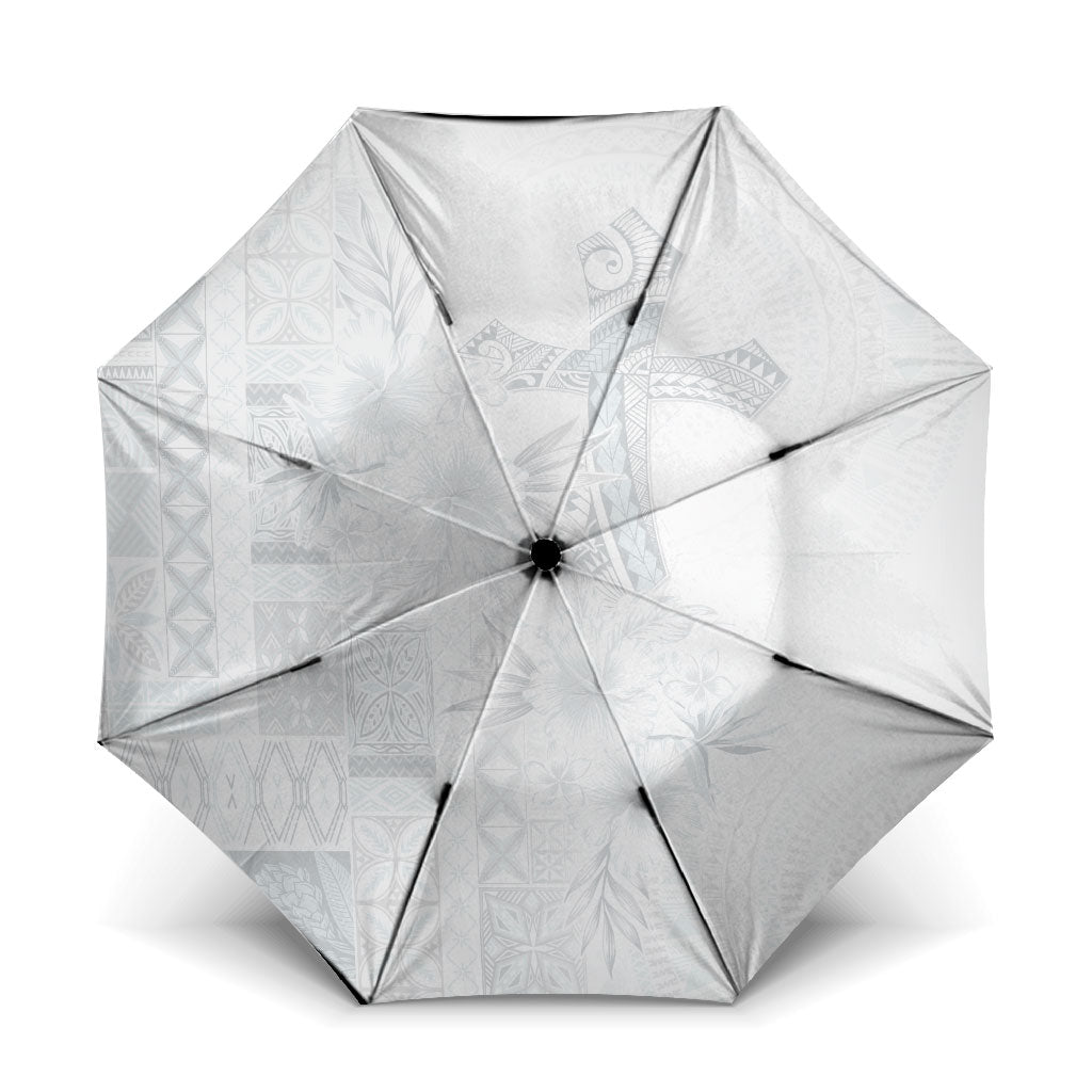 Samoa AIGA Mamanu Siapo Malu Motifs Umbrella Lotu a Tamaiti White Ver LT7 One Size Folded 11.42 inch Opened Diameter 37.4 inch White - Polynesian Pride