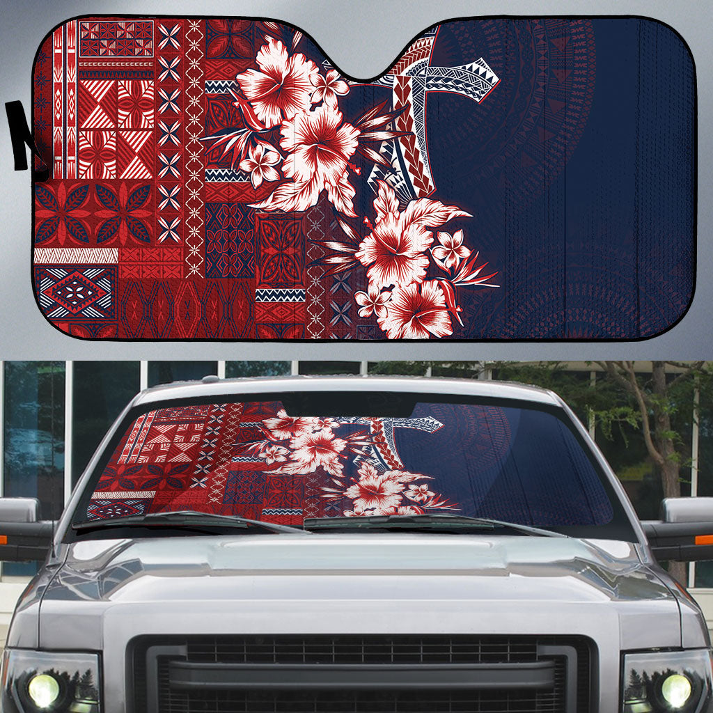 Samoa AIGA Mamanu Siapo Malu Motifs Auto Sun Shade Flag Color LT7 Navy Blue - Polynesian Pride