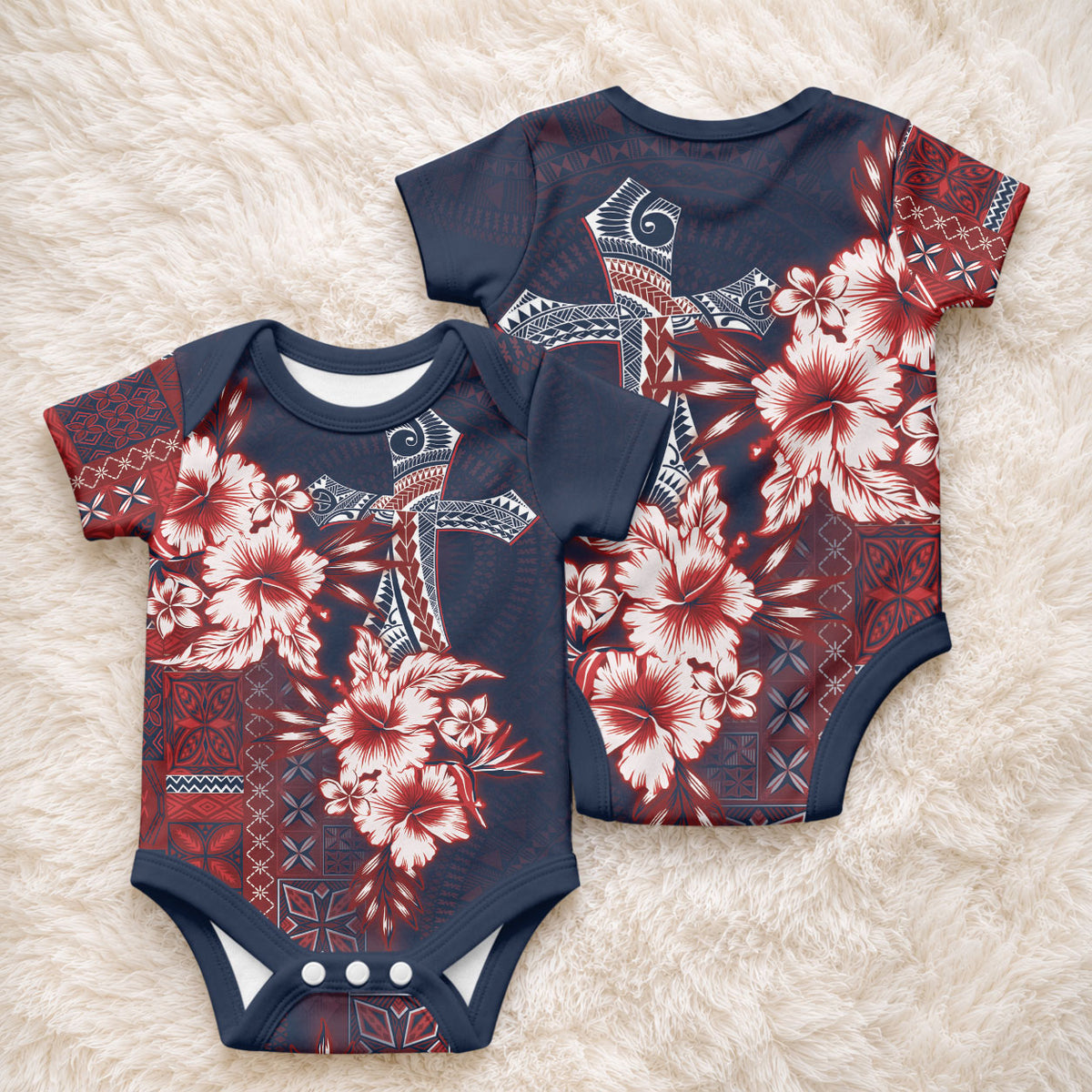 Samoa AIGA Mamanu Siapo Malu Motifs Baby Onesie Flag Color