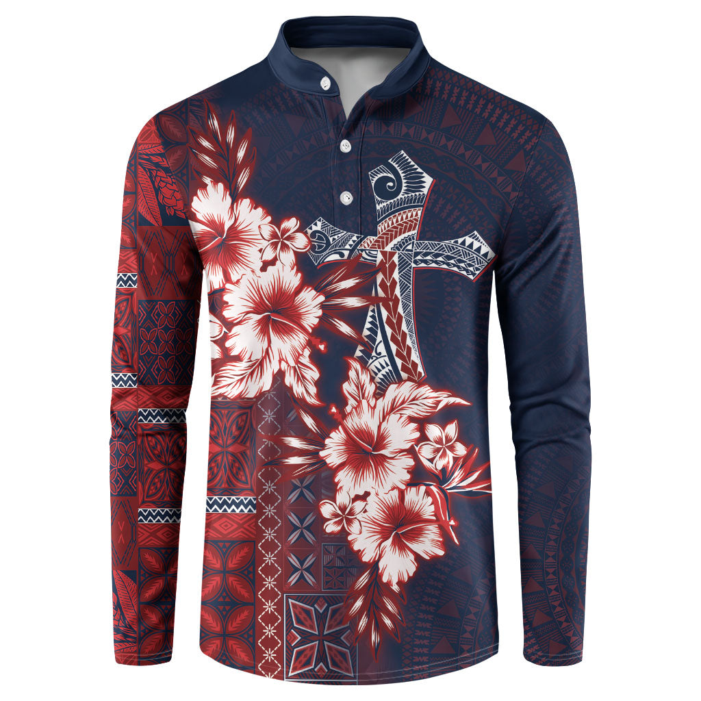 Samoa AIGA Mamanu Siapo Malu Motifs Button Sweatshirt Flag Color LT7 Navy Blue - Polynesian Pride