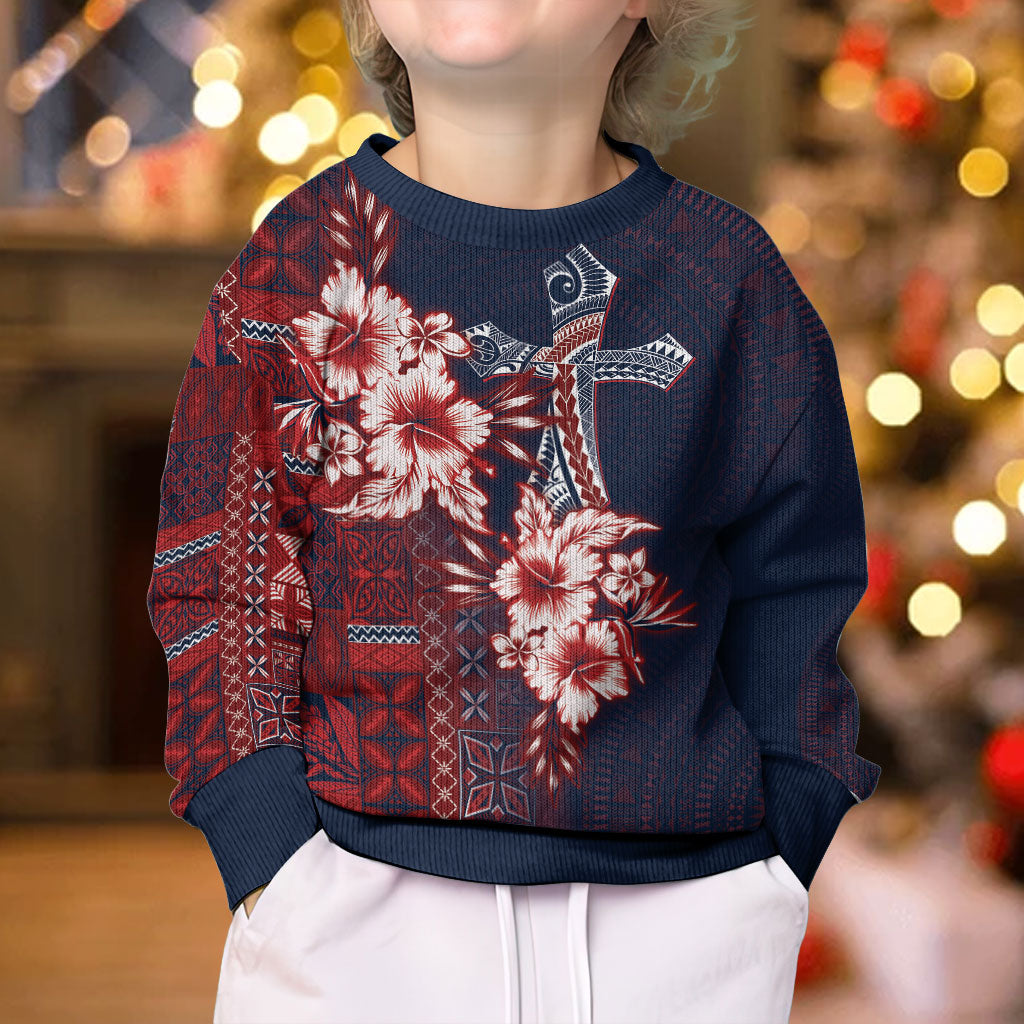Samoa AIGA Mamanu Siapo Malu Motifs Kid Ugly Christmas Sweater Flag Color