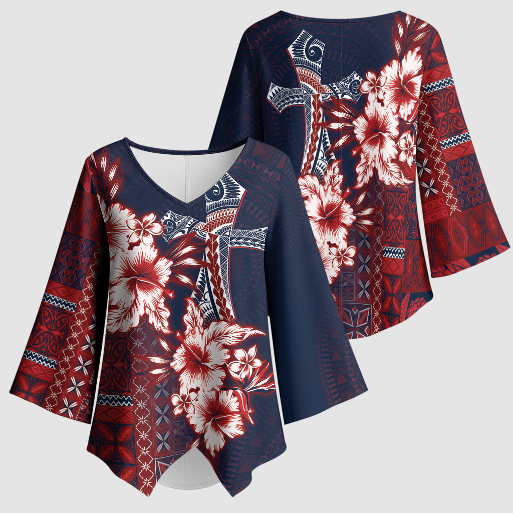 Samoa AIGA Mamanu Siapo Malu Motifs Kimono Sleeve Blouse Flag Color