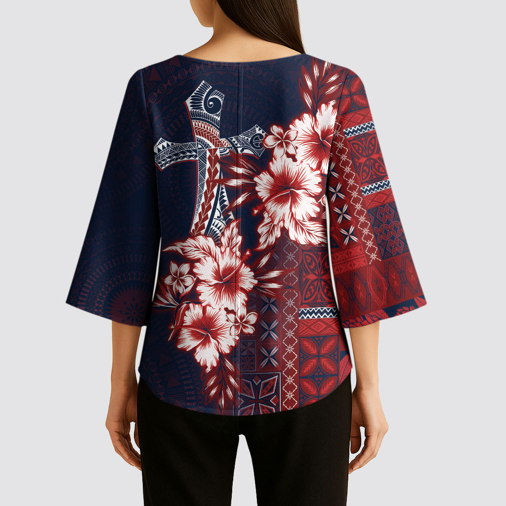 Samoa AIGA Mamanu Siapo Malu Motifs Kimono Sleeve Blouse Flag Color