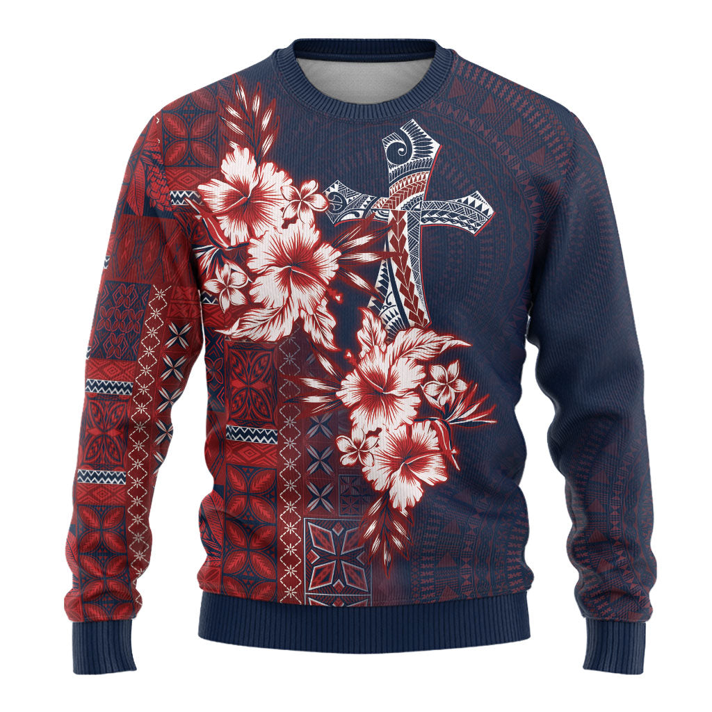 Samoa AIGA Mamanu Siapo Malu Motifs Ugly Christmas Sweater Flag Color