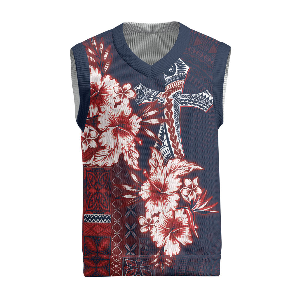 Samoa AIGA Mamanu Siapo Malu Motifs Christmas Knitted V-Neck Vest Flag Color