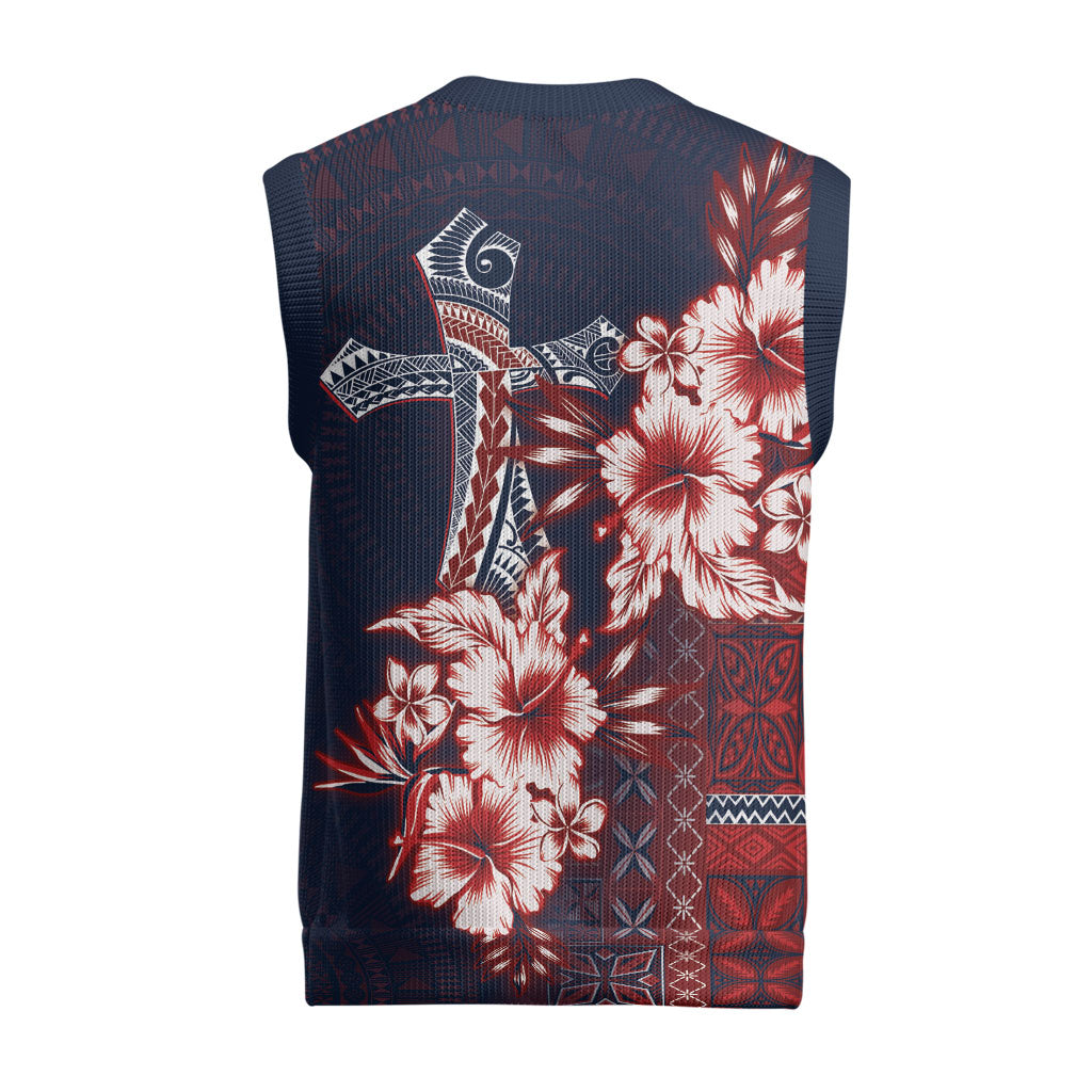 Samoa AIGA Mamanu Siapo Malu Motifs Christmas Knitted V-Neck Vest Flag Color