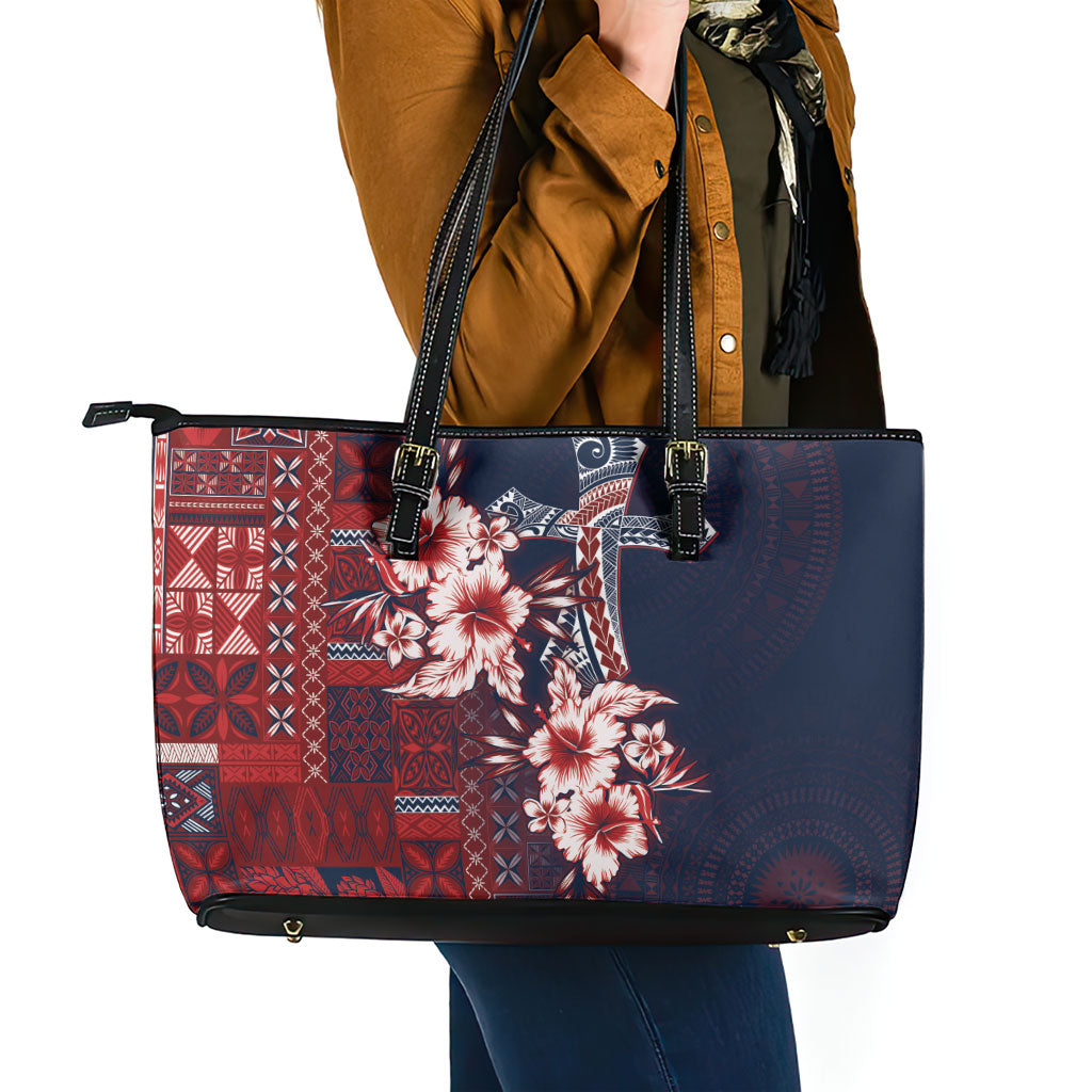Samoa AIGA Mamanu Siapo Malu Motifs Leather Tote Bag Flag Color