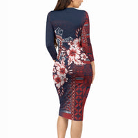 Samoa AIGA Mamanu Siapo Malu Motifs Long Sleeve Bodycon Dress Flag Color
