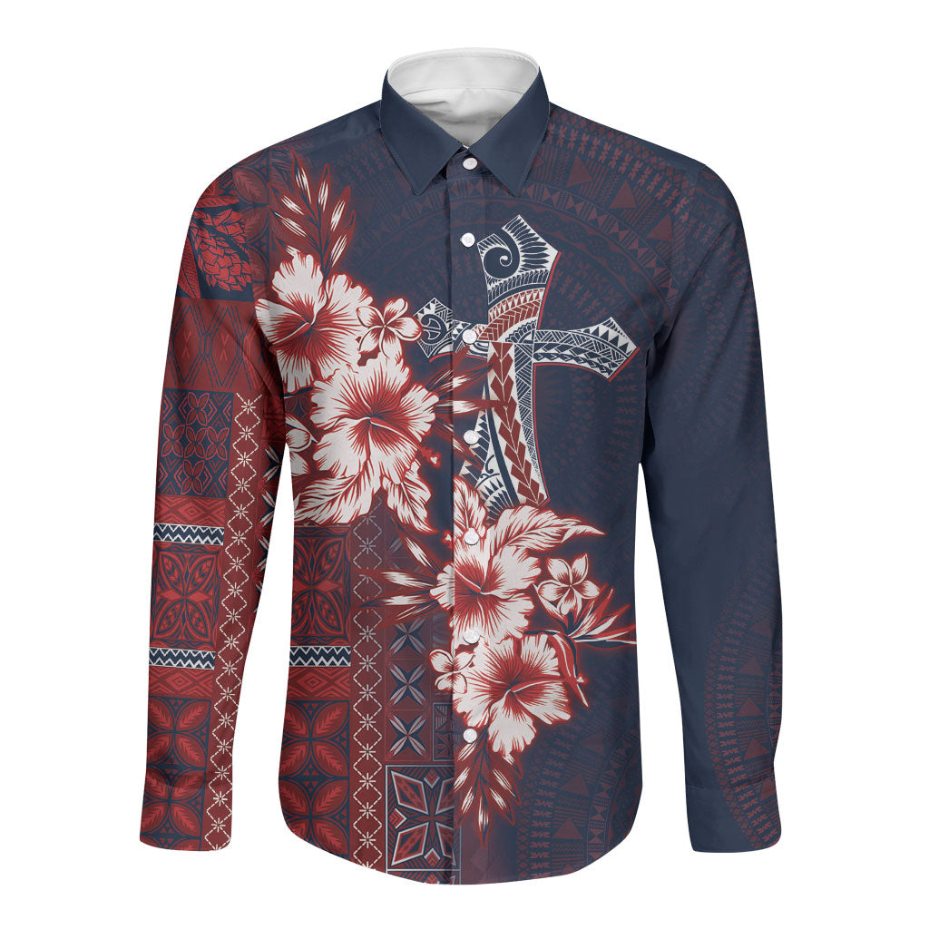 Samoa AIGA Mamanu Siapo Malu Motifs Long Sleeve Button Shirt Flag Color