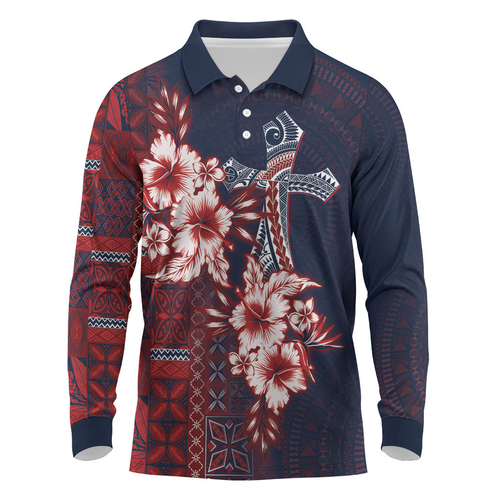 Samoa AIGA Mamanu Siapo Malu Motifs Long Sleeve Polo Shirt Flag Color