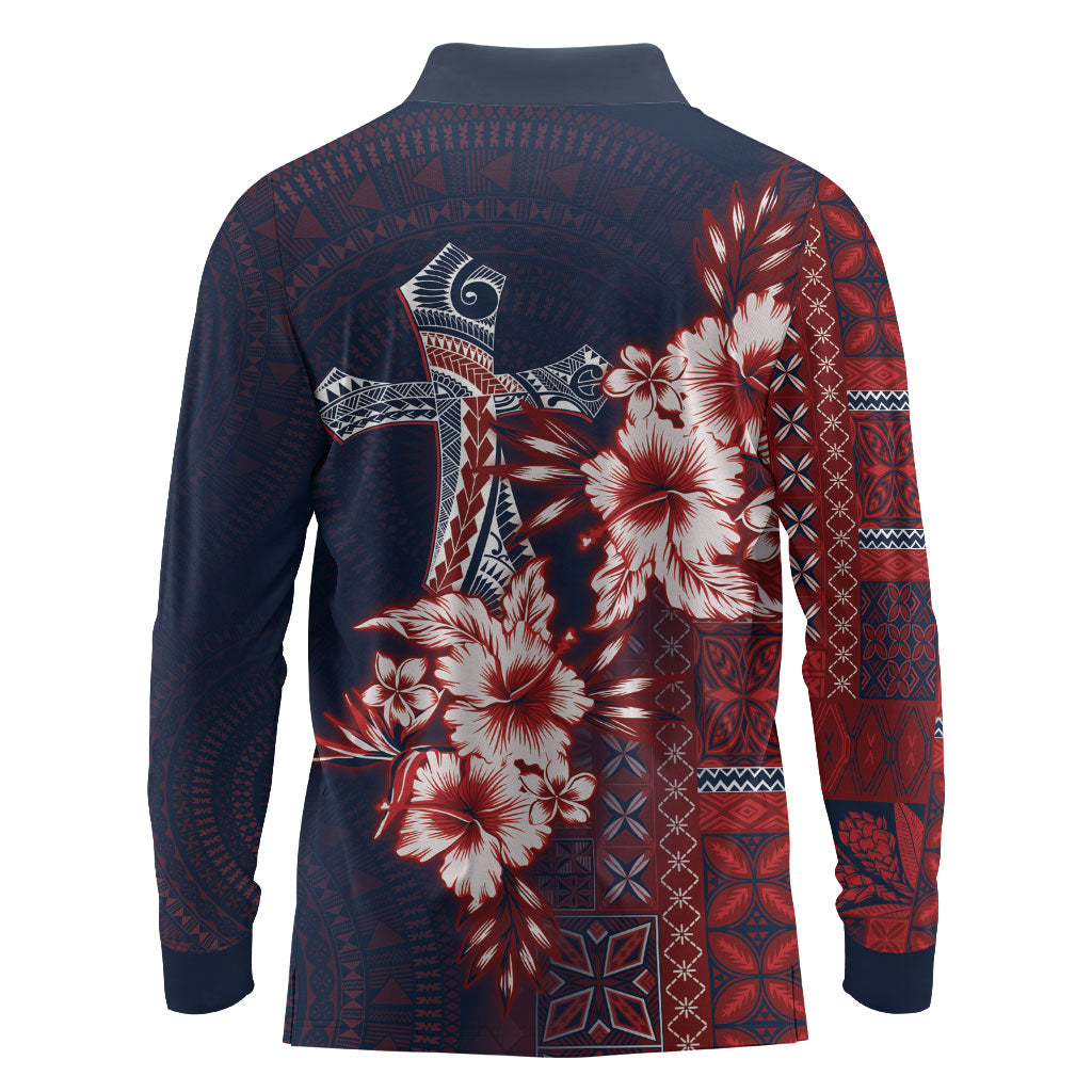 Samoa AIGA Mamanu Siapo Malu Motifs Long Sleeve Polo Shirt Flag Color