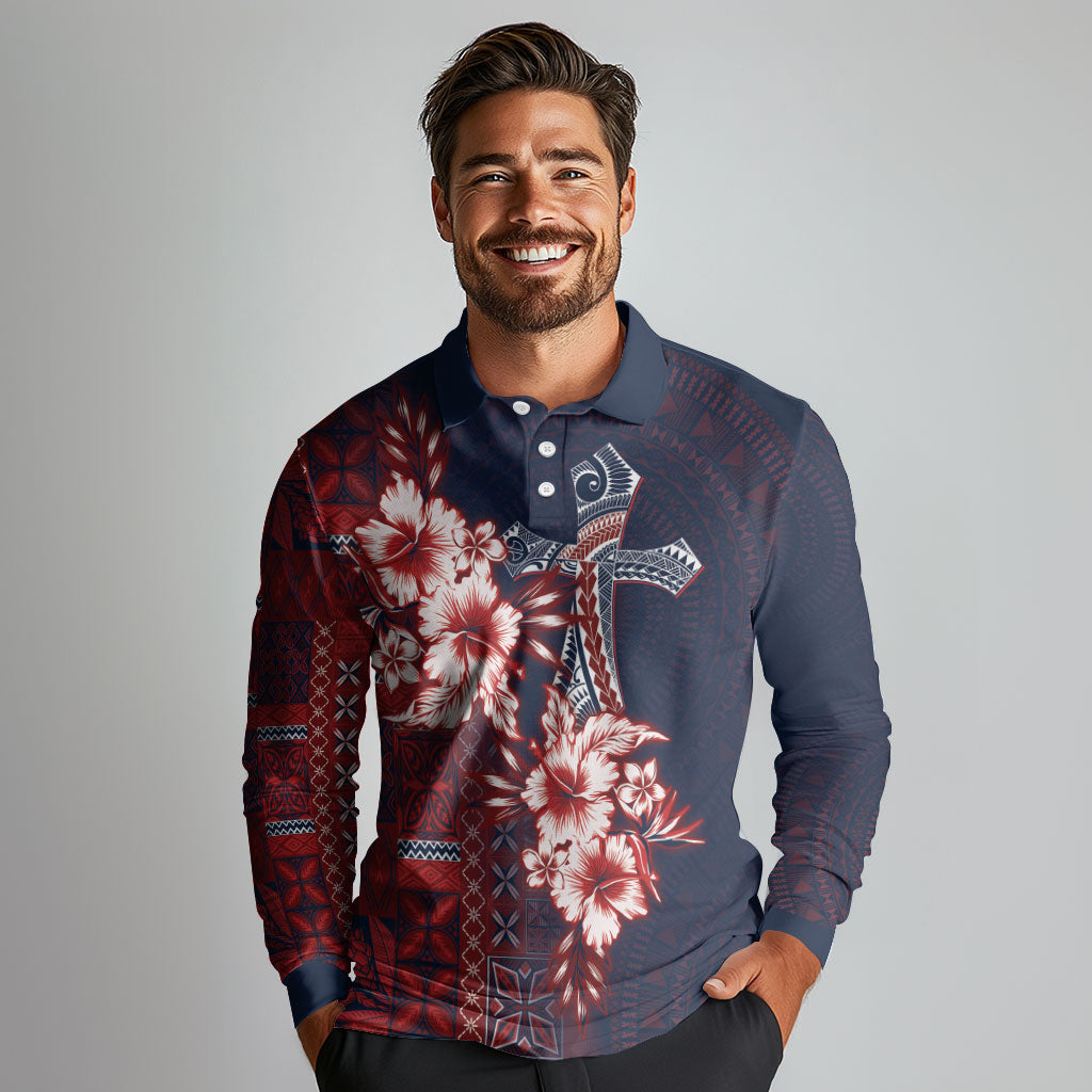 Samoa AIGA Mamanu Siapo Malu Motifs Long Sleeve Polo Shirt Flag Color