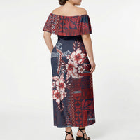 Samoa AIGA Mamanu Siapo Malu Motifs Off Shoulder Maxi Dress Flag Color