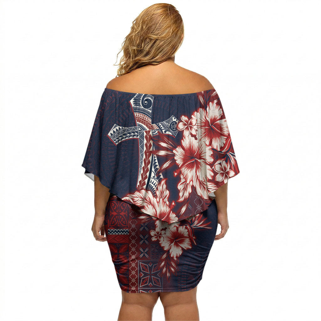 Samoa AIGA Mamanu Siapo Malu Motifs Off Shoulder Short Dress Flag Color