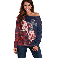 Samoa AIGA Mamanu Siapo Malu Motifs Off Shoulder Sweater Flag Color