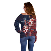 Samoa AIGA Mamanu Siapo Malu Motifs Off Shoulder Sweater Flag Color