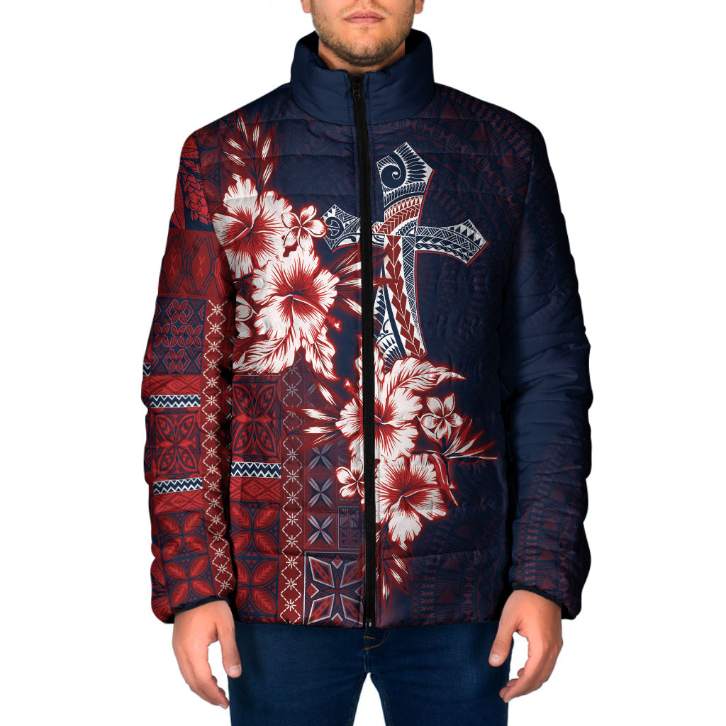 Samoa AIGA Mamanu Siapo Malu Motifs Padded Jacket Flag Color LT7 Men Navy Blue - Polynesian Pride