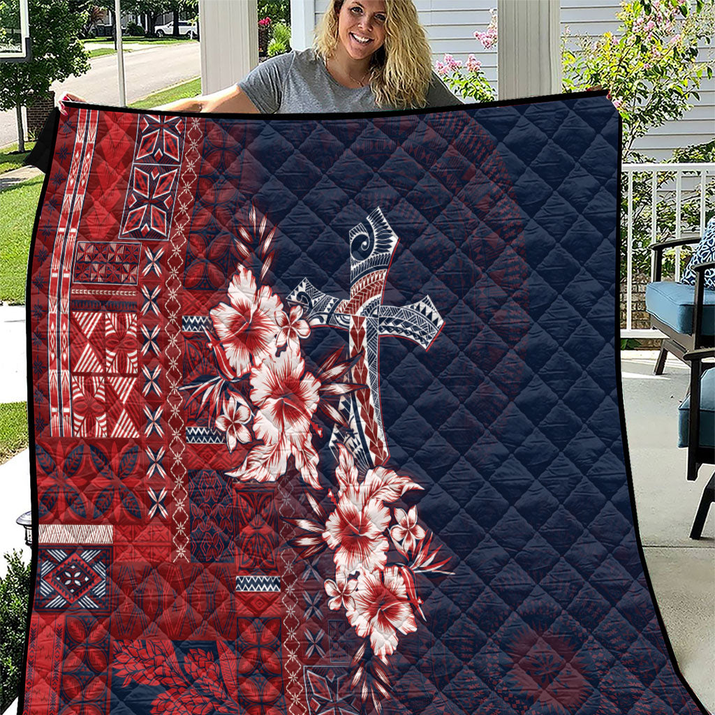 Samoa AIGA Mamanu Siapo Malu Motifs Quilt Flag Color LT7 Navy Blue - Polynesian Pride