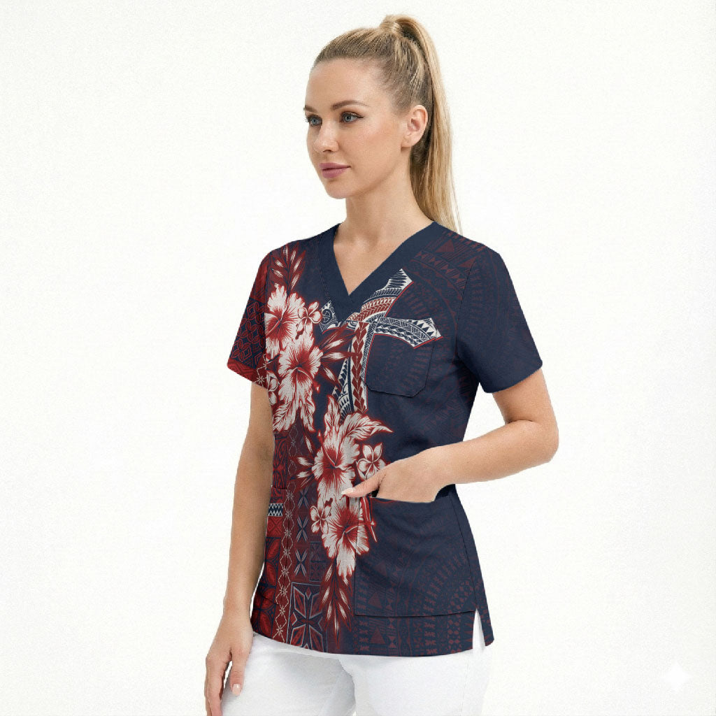Samoa AIGA Mamanu Siapo Malu Motifs Scrub Top Flag Color