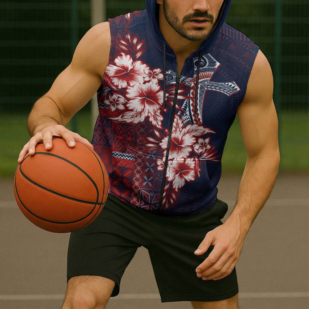 Samoa AIGA Mamanu Siapo Malu Motifs Sleeveless Zip Hoodie Flag Color