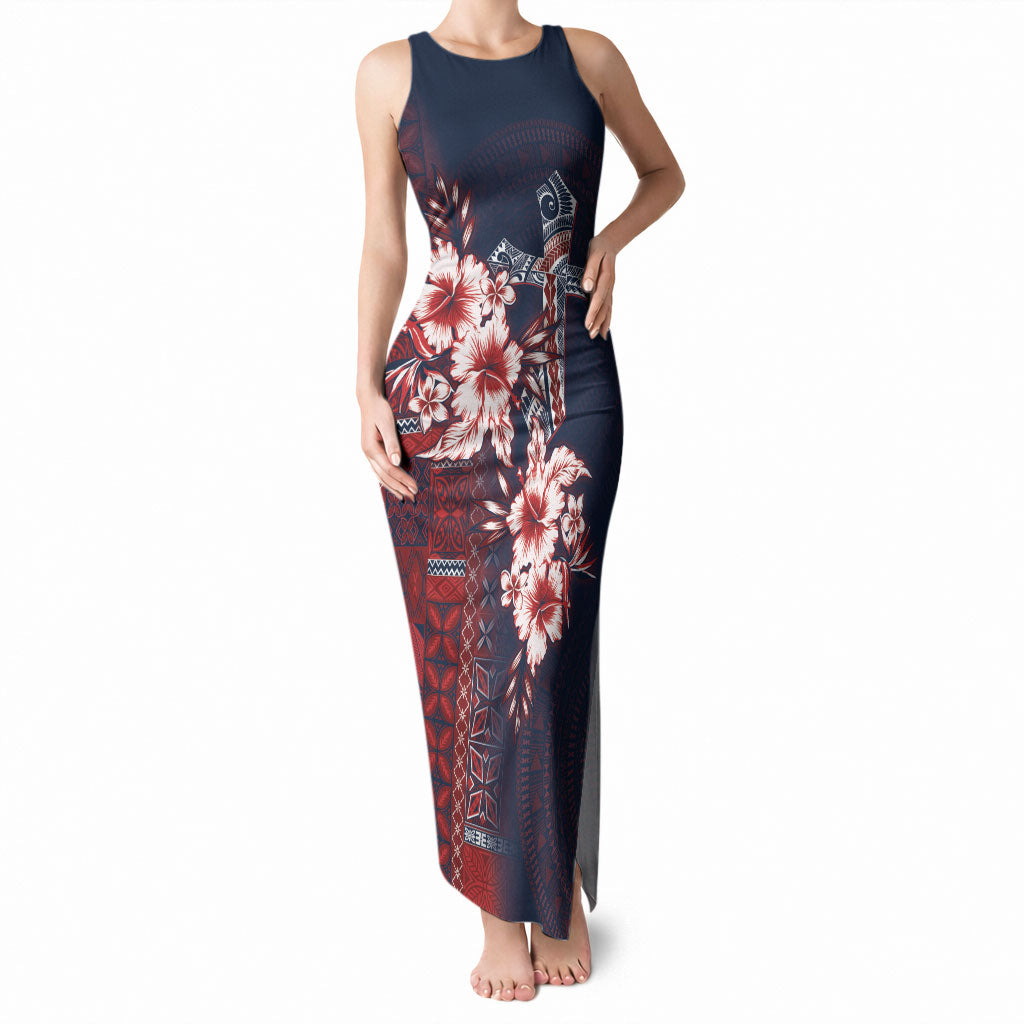 Samoa AIGA Mamanu Siapo Malu Motifs Tank Maxi Dress Flag Color