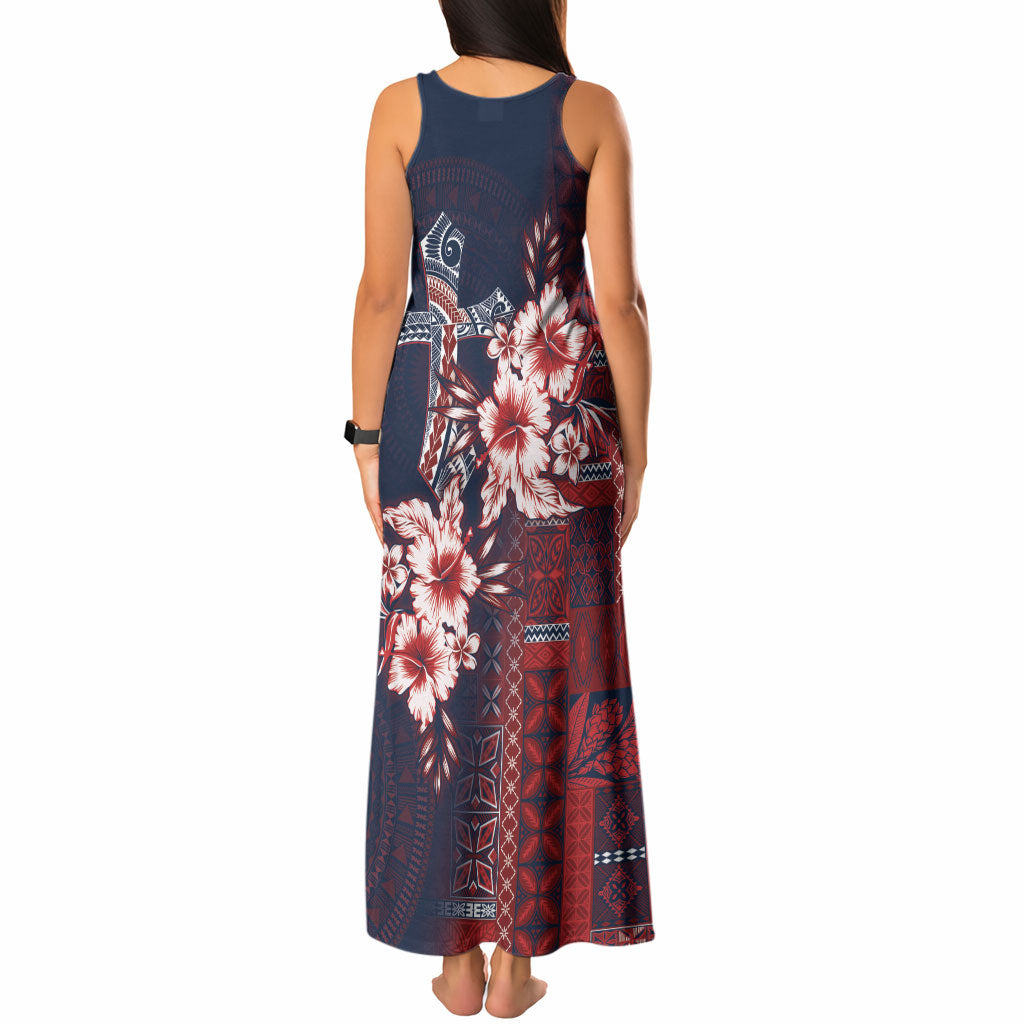 Samoa AIGA Mamanu Siapo Malu Motifs Tank Maxi Dress Flag Color