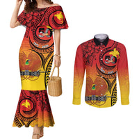 Papua New Guinea 50 Years Couples Matching Mermaid Dress and Long Sleeve Button Shirt Motuan Motifs