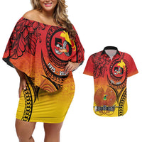 Papua New Guinea 50 Years Couples Matching Off Shoulder Short Dress and Hawaiian Shirt Motuan Motifs