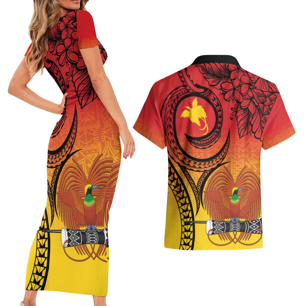 Papua New Guinea 50 Years Couples Matching Short Sleeve Bodycon Dress and Hawaiian Shirt Motuan Motifs
