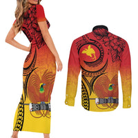 Papua New Guinea 50 Years Couples Matching Short Sleeve Bodycon Dress and Long Sleeve Button Shirt Motuan Motifs