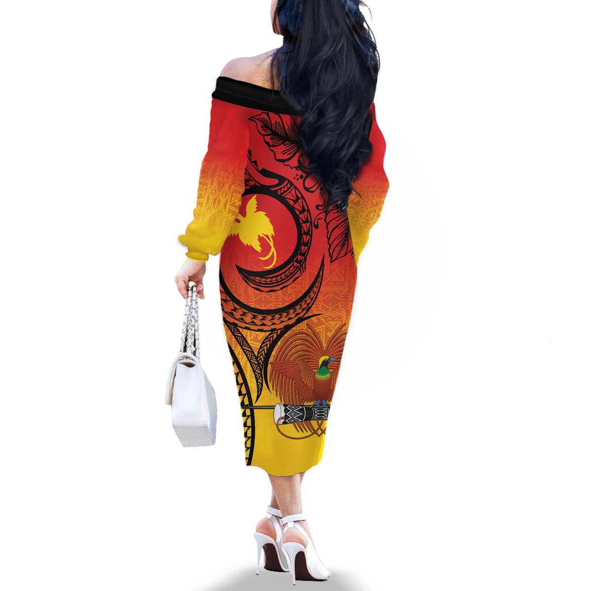 Papua New Guinea 50 Years Family Matching Off The Shoulder Long Sleeve Dress and Hawaiian Shirt Motuan Motifs