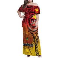 Papua New Guinea 50 Years Family Matching Off Shoulder Maxi Dress and Hawaiian Shirt Motuan Motifs