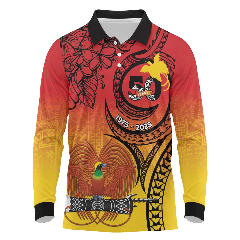 Papua New Guinea 50 Years Long Sleeve Polo Shirt Motuan Motifs